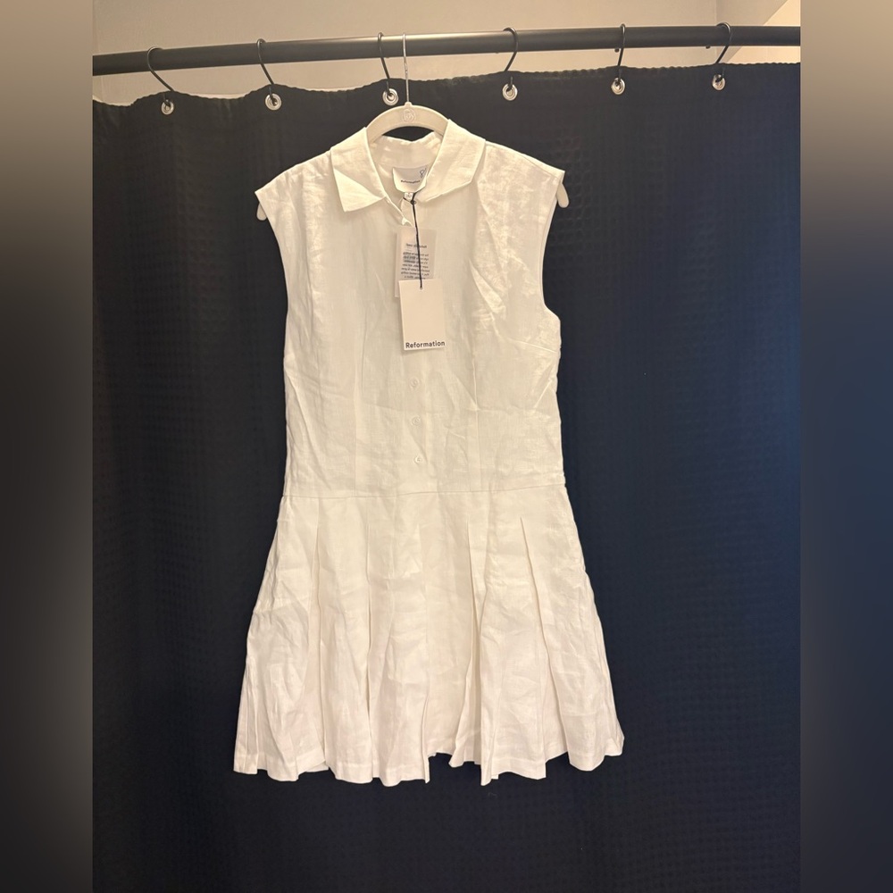 Reformation Arella Linen Mini Dress Size 6 Color: White NWT - Picture 4 of 7